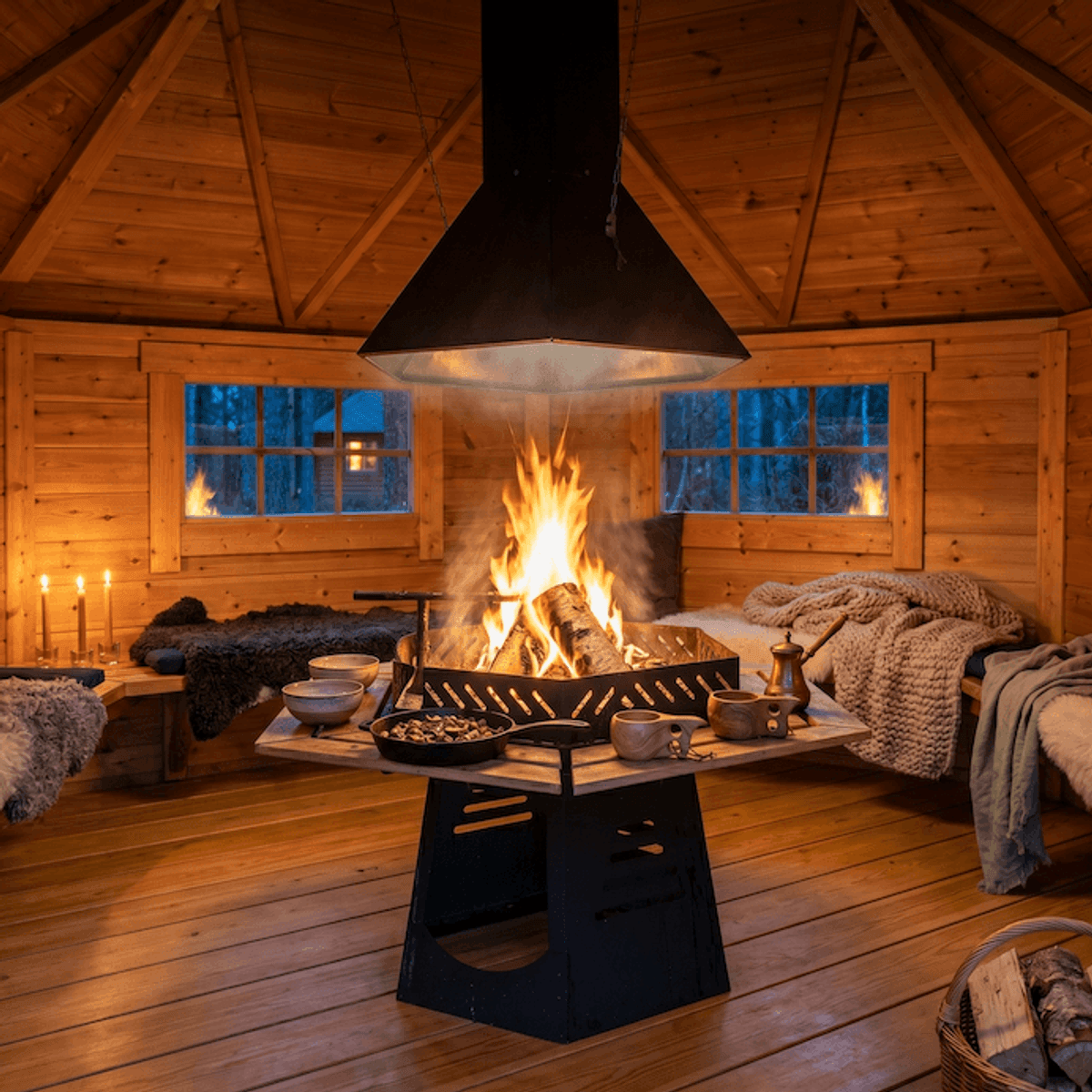 Gapahuk / Shelter 10 m2 Royal med grill og bænke - Buet væg