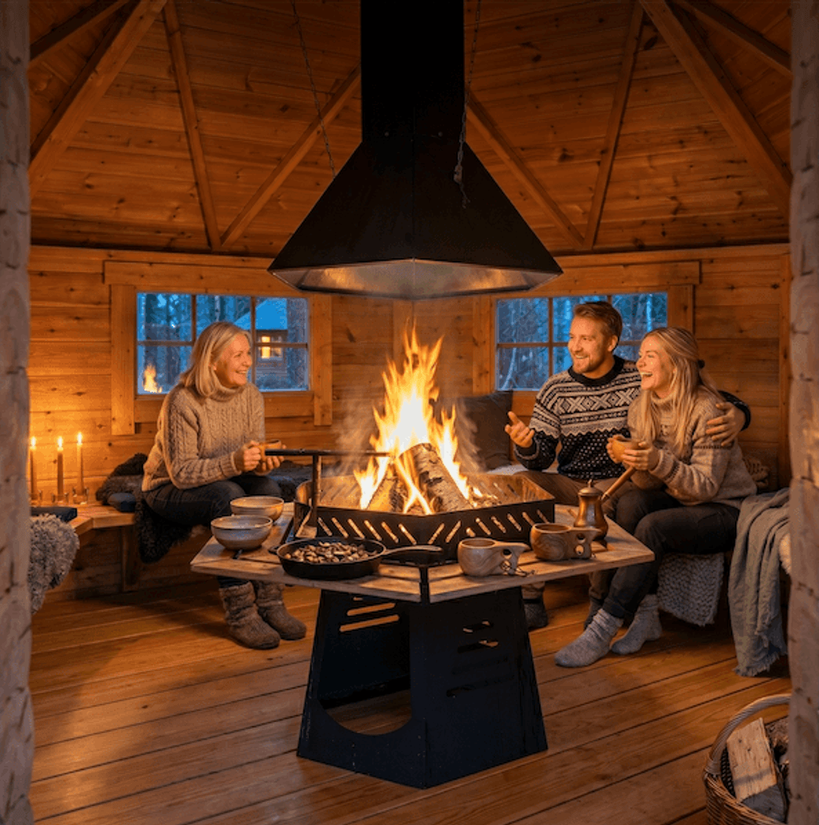 Gapahuk / Shelter 12 m2 Royal med grill og bænke - Buet væg